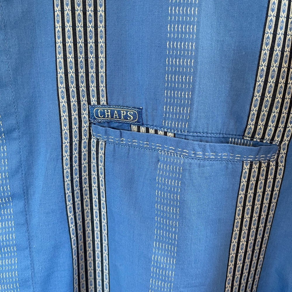 NWT Chaps blue short-sleeve button-down shirt vertical stripes & chest pocket. - Picture 4 of 11